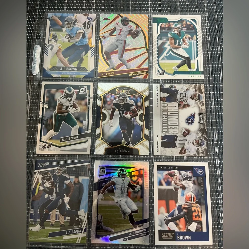 🏈 A.J. Brown Titans/Eagles NFL Football Sports Traded Card Collection - 9 Cards